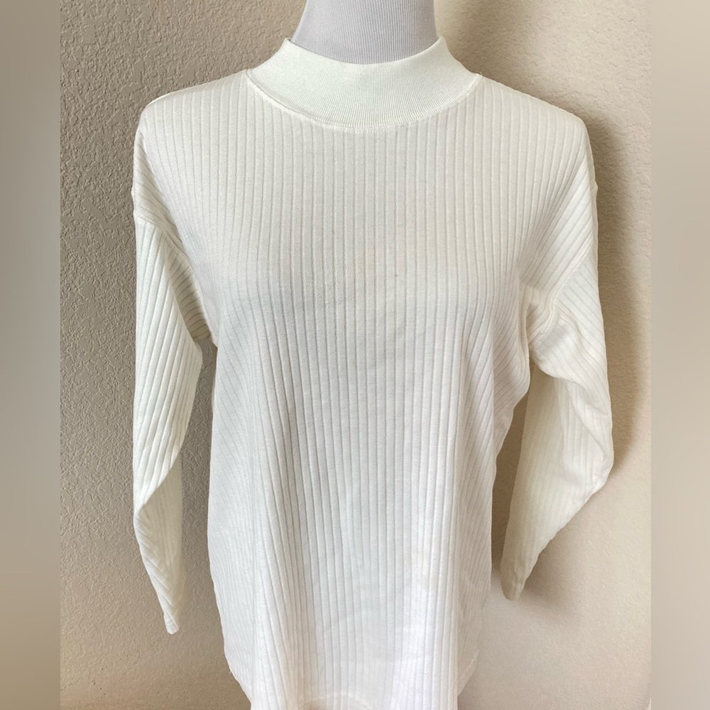 Turtleneck top cotton top ivory white top women’s size  12-14 top